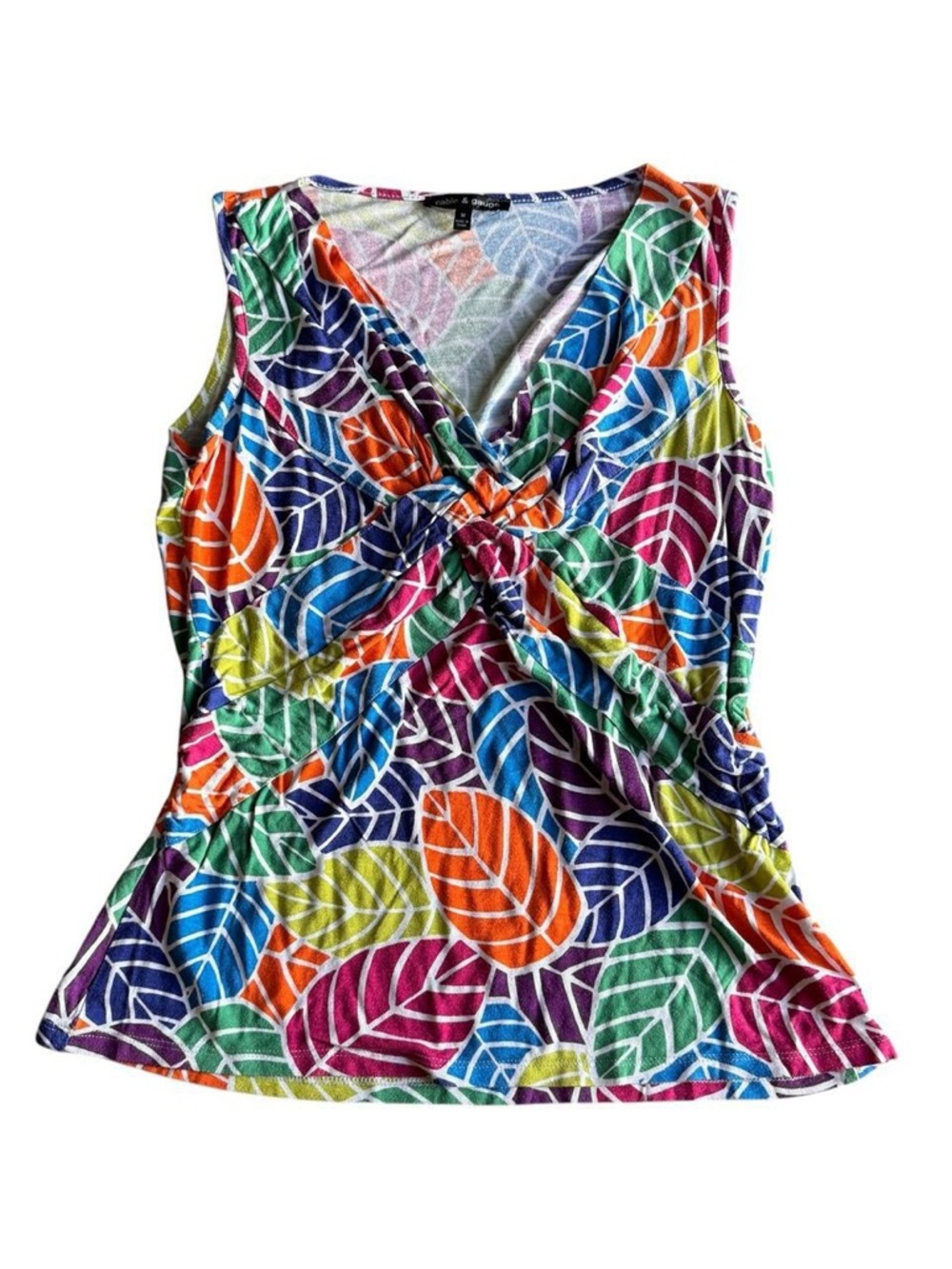 Cable & Gauge Multi-Color Leaf Twist-Front Tank Top
